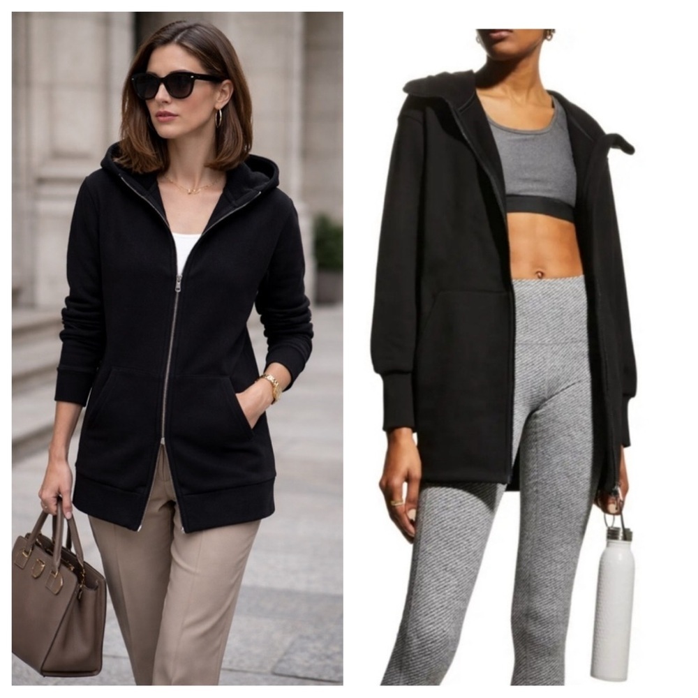 Varley Black Zip-Up Hooded Sweatshirt